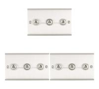 Loops 3 Pack 3 Gang Triple Retro Toggle Light Switch Satin Steel 10A 2 Way Wall Plate