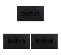 Loops 3 Pack 3 Gang Triple Retro Toggle Light Switch Screwless Matt Black 10A 2 Way
