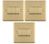 Loops 3-Pack 3-Gang Triple Rocker Light Switches Satin Brass With White Trim 2-Way 10A