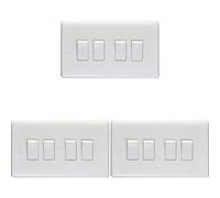 Loops 3 Pack 4 Gang Quad 10A Light Switch 2 Way - White Plastic Wall Plate Rocker
