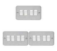 Loops 3 Pack 4 Gang Quad Light Switch 2 Way 10A Heavy Duty Metal Clad - White Rocker