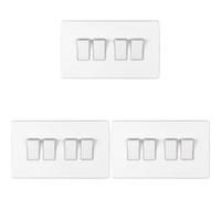 Loops 3 Pack 4 Gang Quad Light Switch Screwless Matt White 2 Way 10A Slim Rocker