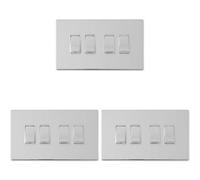 Loops 3 Pack 4 Gang Quad Light Switch Screwless Polished Chrome 2 Way 10A Rocker