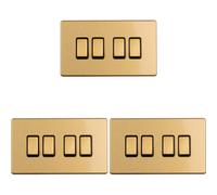 Loops 3 Pack 4 Gang Quad Light Switch Screwless Satin Brass 2 Way 10A Slim Rocker