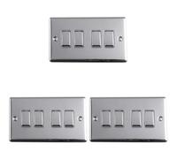 Loops 3 Pack 4 Gang Quad Metal Light Switch Polished Chrome 2 Way 10A Grey Trim