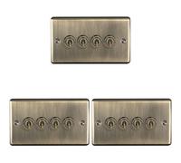 Loops 3 Pack 4 Gang Quad Retro Toggle Light Switch Antique Brass 10A 2 Way Plate