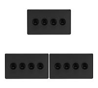 Loops 3 Pack 4 Gang Quad Retro Toggle Light Switch Screwless Matt Black 10A 2 Way