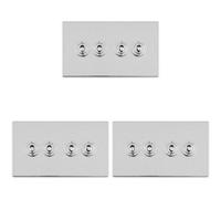 Loops 3 Pack 4 Gang Quad Retro Toggle Light Switch Screwless Polished Chrome 10A 2 Way