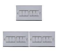 Loops 3 Pack 6 Gang Metal Multi Light Switch Polished Chrome 2 Way 10A Grey Trim