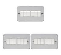 Loops 3 Pack 6 Gang Multi Light Switch 2 Way 10A Heavy Duty Metal Clad - White Rocker