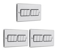 Loops 3 Pack 6 Gang Multi Light Switch Polished Chrome & Black 2 Way 10A Metal Rocker