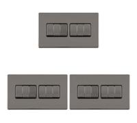 Loops 3 Pack 6 Gang Multi Light Switch Screwless Black Nickel 2 Way 10A Slim Rocker