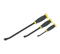 3 Piece Angled Pry Bar Set - Hammer Caps - Heat Treated Steel Shafts - Soft Grip