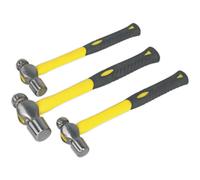 3 Piece Ball Pein Hammer Set - 12oz 1lb 1.5lb Pin Hammers - Fibreglass Shafts