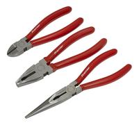 Loops 3 Piece Pliers Set - Combination / Long Nose / Side Cutters - Serrated Jaws Loops Multicolor