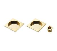Loops 30mm Sliding Door Rose & 2X 53mm Square Flush Finger Pulls - Polished Brass