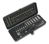 Loops 32pc BLACK SERIES Deep Socket & Ratchet Handle Set -1/4" Sq Drive 6 Point Metric Loops Black