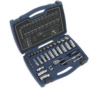 Loops 34pc PREMIUM Deep Socket & Ratchet Handle Set 3/8" Square Drive 6 Point Metric Loops Multicolor