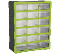Loops 375 x 165 x 470mm 18 Drawer Parts Cabinet - GREEN - Wall Mounted / Standing Box Loops Green