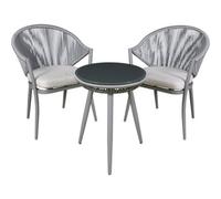 Loops 3Pc Garden Bistro Set - Aluminium & Rope - Outdoor Dining Chair Round Table Grey
