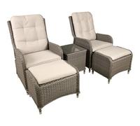 Loops 3Pc Garden Reclining Bistro Set - Rattan Wicker - Outdoor Chairs & Coffee Table