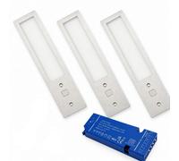 Loops 3X 24V Aluminium 200mm Super Slim Rectangle Surface Mounted Led Under Cabinet Light And Driver Kit, 3 White Colours