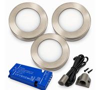 Loops 3X 24V Dimmable Aluminium Round Surface Mounted Led Under Cabinet Light And Driver Kit, 3 White Colours