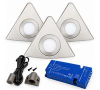 Loops 3X 24V Dimmable Aluminium Triangle Surface Mounted Led Under Cabinet Light And Driver Kit, Cool White 6000K
