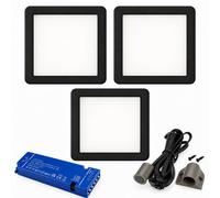 Loops 3X 24V Dimmable Black Low Profile Square Surface Mounted Led Under Cabinet Light And Driver Kit, Warm White 3000K