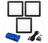 Loops 3X 24V Dimmable Black Low Profile Square Surface Mounted Led Under Cabinet Light And Driver Kit, 3 White Colours