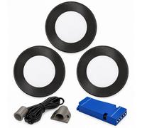 Loops 3X 24V Dimmable Black Super Slim Round Surface Mounted Led Under Cabinet Light And Driver Kit, 3 White Colours