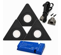 Loops 3X 24V Dimmable Black Triangle Surface Mounted Led Under Cabinet Light And Driver Kit, 3 White Colours