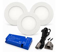 Loops 3X 24V Dimmable White Super Slim Round Surface Mounted Led Under Cabinet Light And Driver Kit, Cool White 6000K