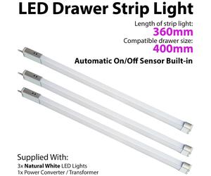 Loops 3x 400mm LED Drawer Strip Light AUTO ON/OFF PIR SENSOR Kitchen Cupboard Door Loops Multicolor