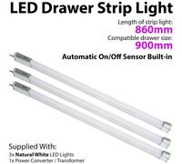 Loops 3x 900mm LED Drawer Strip Light AUTO ON/OFF PIR SENSOR Kitchen Cupboard Door Loops Multicolor