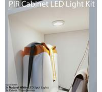 3x ALUMINIUM Ultra-Slim Round Under Cabinet Kitchen Light & Driver Kit - AUTO ON / OFF PIR - Natural White LED Loops White One Size