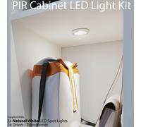 Loops 3x ALUMINIUM Ultra-Slim Round Under Cabinet Kitchen Light & Driver Kit - AUTO ON / Off-PIR - Natural White LED Loops White