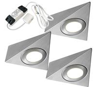 Loops 3x BRUSHED NICKEL Pyramid Surface Under Cabinet Kitchen Light & Driver Kit - Warm White LED in Metallics Loops Metallics