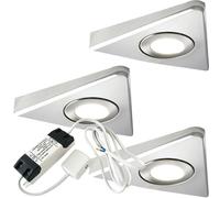 3x 2.6W LED Kitchen Triangle Spot Light & Driver Kit Stainless Steel Warm White