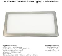 Loops 3x BRUSHED NICKEL Ultra-Slim Rectangle Under Cabinet Kitchen Light & Driver Kit - Natural White Diffused LED in Metallics Loops Metallics