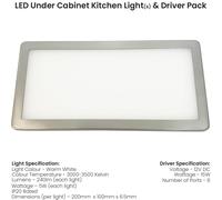 Loops 3x BRUSHED NICKEL Ultra-Slim Rectangle Under Cabinet Kitchen Light & Driver Kit - Warm White Diffused LED in Metallics Loops Metallics