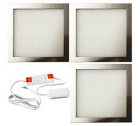 Loops 3x BRUSHED NICKEL Ultra-Slim Square Under Cabinet Kitchen Light & Driver Kit - Natural White LED in Metallics Loops Metallics