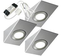 3x 2.6W LED Kitchen Wedge Spot Light & Driver Kit Stainless Steel Natural White