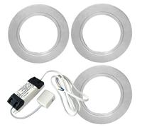 Loops 3x CHROME Round Flush Under Cabinet Kitchen Light & Driver Kit - Natural White LED