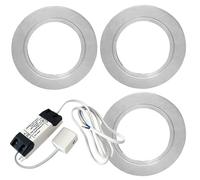 Loops 3x CHROME Round Flush Under Cabinet Kitchen Light & Driver Kit - Natural White LED Loops White