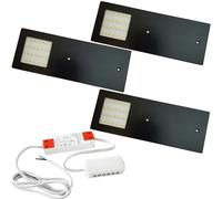 Loops 3x MATT BLACK Ultra-Slim Rectangle Under Cabinet Kitchen Light & Driver Kit - Natural White LED