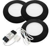 Loops 3x MATT BLACK Ultra-Slim Round Under Cabinet Kitchen Light & Driver Kit - Natural White Diffused LED