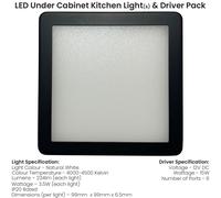 Loops 3x MATT BLACK Ultra-Slim Square Under Cabinet Kitchen Light & Driver Kit - Natural White Diffused LED Loops Black