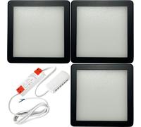 Loops 3x MATT BLACK Ultra-Slim Square Under Cabinet Kitchen Light & Driver Kit - Warm White Diffused LED