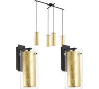 4 Bulb Ceiling Pendant & 2x Matching Wall Lights Clear Glass & Gold Chandelier Loops Clear One Size